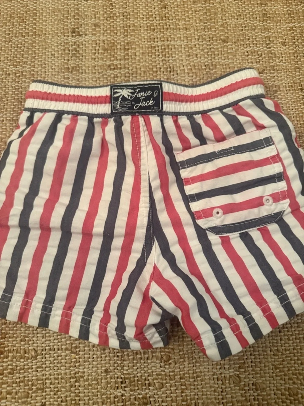 Janie and Jack Striped Swim Trunks Blue Red White 2T Recycled Seersucker